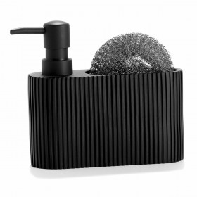 Dispenser di Sapone 2 in 1 per Lavandino Andrea House CC71087 Resina Poliresina 16,5 x 5,5 x 15 cm Spugna Nero