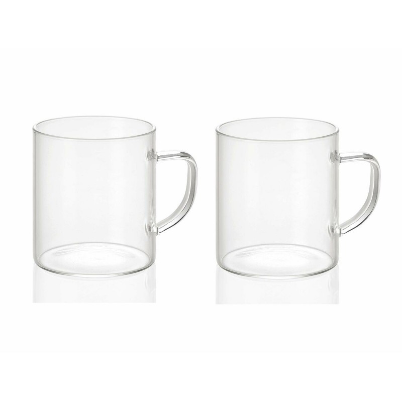 Set di 2 Tazze Mug Andrea House ms19209 Trasparente Vetro 300 ml 2 x 300 ml Ø 7,5 x 8,5 cm