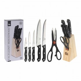 Set di Coltelli da Cucina con Supporto Excellent Houseware Forbicine 7 Pezzi Nero Legno Acciaio inossidabile polipropilene
