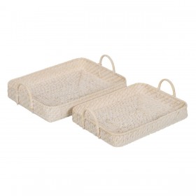 Vassoio Bianco Bambù Rattan 45 x 34 x 13 cm (2 Unità)