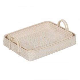 Vassoio Bianco Bambù Rattan 45 x 34 x 13 cm (2 Unità)