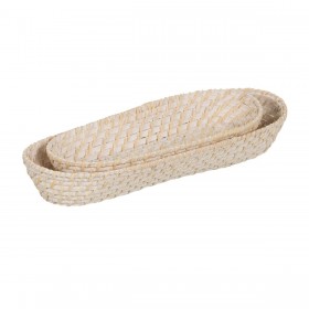 Vassoio Bianco Bambù Rattan 44 x 17 x 7 cm (2 Unità)