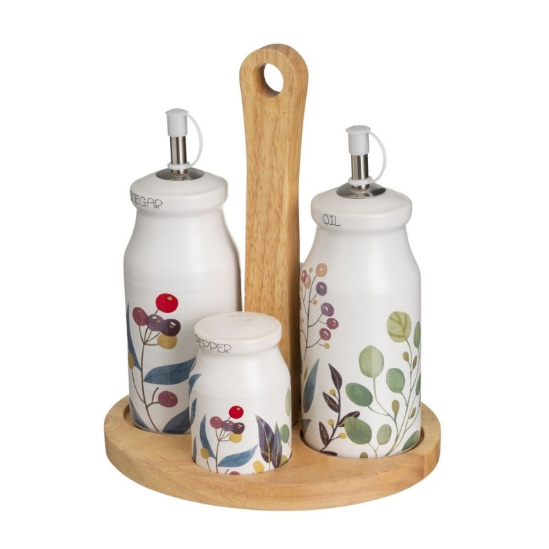 Set olio e aceto BERRIES Bianco Rosso Verde Legno Gres 210 ml 21 x 8,5 x 18 cm 4 Pezzi