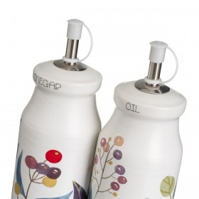 Set olio e aceto BERRIES Bianco Rosso Verde Legno Gres 210 ml 21 x 8,5 x 18 cm 4 Pezzi