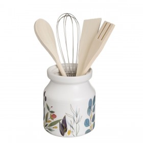 Contenitore per Utensili da Cucina BERRIES Legno Metallo Gres 12 x 12 x 13 cm