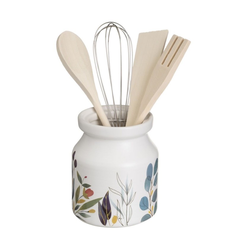 Contenitore per Utensili da Cucina BERRIES Legno Metallo Gres 12 x 12 x 13 cm