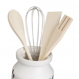 Contenitore per Utensili da Cucina BERRIES Legno Metallo Gres 12 x 12 x 13 cm