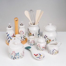 Contenitore per Utensili da Cucina BERRIES Legno Metallo Gres 12 x 12 x 13 cm