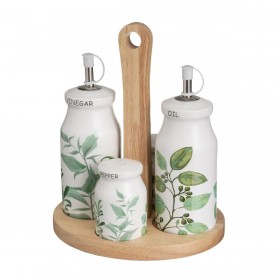 Set olio e aceto GREENS Bianco Verde Legno Gres 210 ml 21 x 8,5 x 18 cm 4 Pezzi