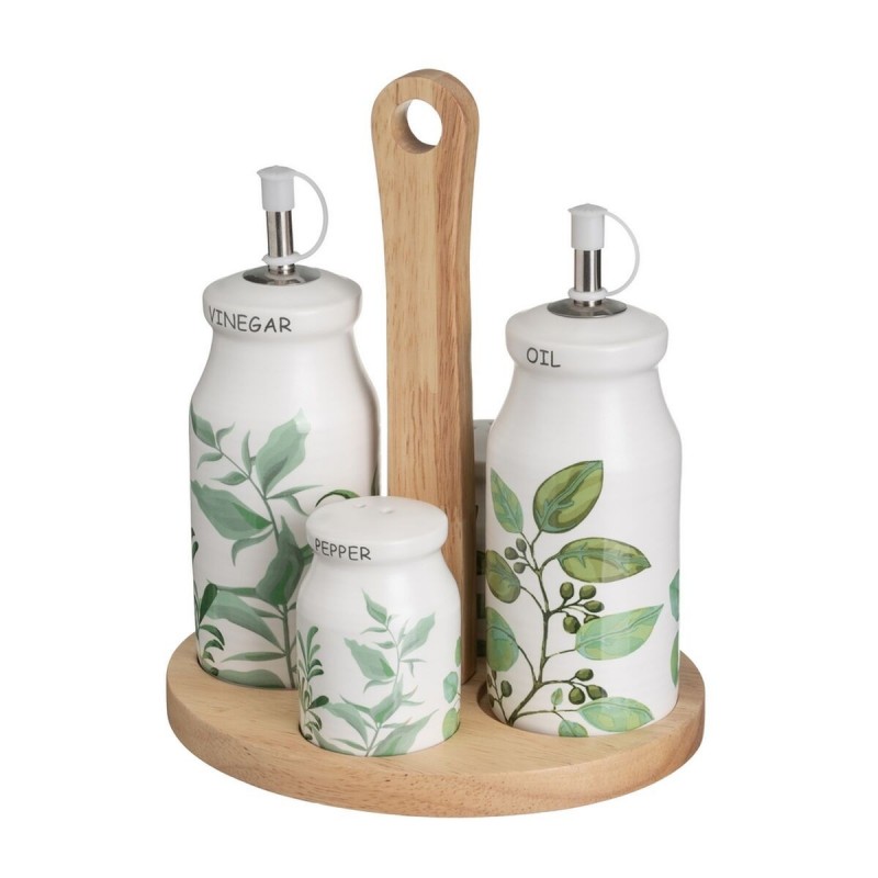 Set olio e aceto GREENS Bianco Verde Legno Gres 210 ml 21 x 8,5 x 18 cm 4 Pezzi