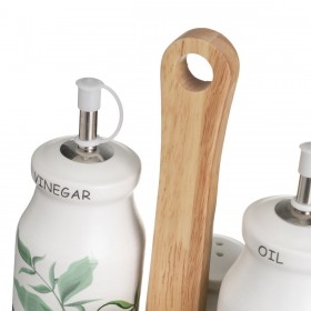 Set olio e aceto GREENS Bianco Verde Legno Gres 210 ml 21 x 8,5 x 18 cm 4 Pezzi