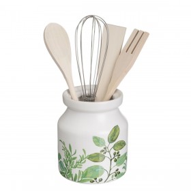 Contenitore per Utensili da Cucina GREENS Legno Metallo Gres 12 x 12 x 13 cm