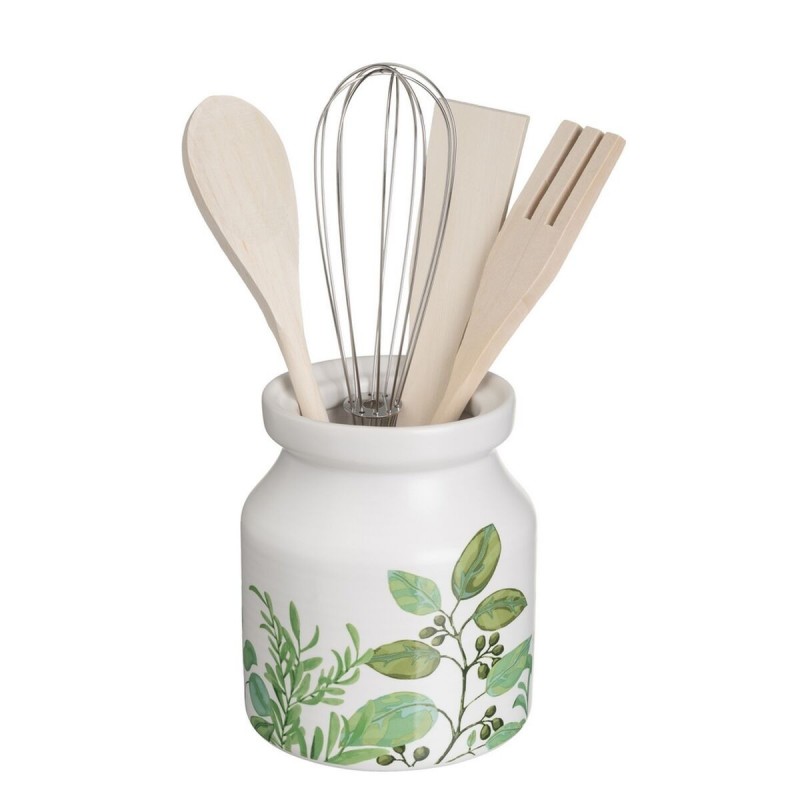 Contenitore per Utensili da Cucina GREENS Legno Metallo Gres 12 x 12 x 13 cm