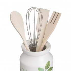 Contenitore per Utensili da Cucina GREENS Legno Metallo Gres 12 x 12 x 13 cm