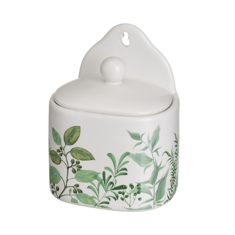Portasale con Coperchio GREENS Bianco Verde Gres 500 ml 12 x 8,5 x 15 cm