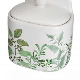 Portasale con Coperchio GREENS Bianco Verde Gres 500 ml 12 x 8,5 x 15 cm