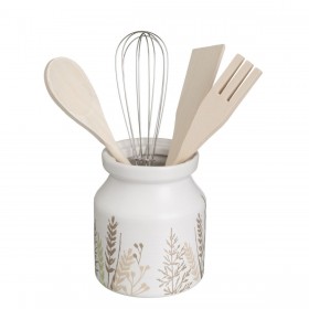 Contenitore per Utensili da Cucina GRASS Legno Metallo Gres 12 x 12 x 13 cm