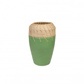 Vaso Romimex Verde Naturale Ceramica Rattan 20 x 30 x 20 cm