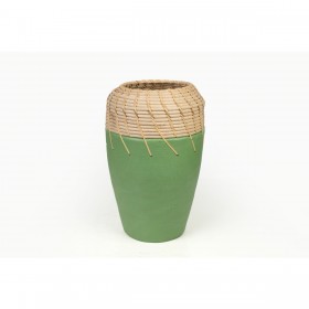 Vaso Romimex Verde Naturale Ceramica Rattan 20 x 30 x 20 cm