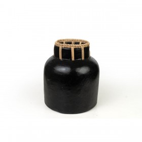 Vaso Romimex Nero Naturale Ceramica Rattan 8 x 20 x 18 cm