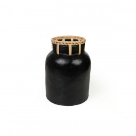 Vaso Romimex Nero Naturale Ceramica Rattan 15 x 17 x 15 cm