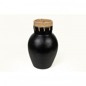Vaso Romimex Nero Naturale Ceramica Rattan 16 x 30 x 16 cm