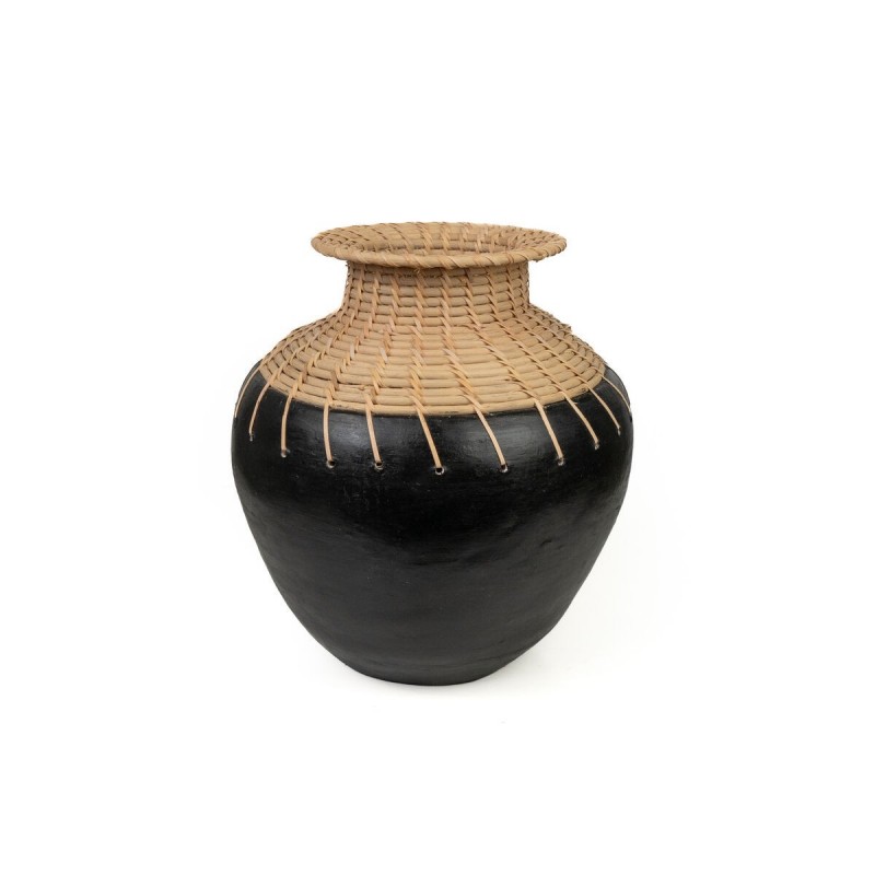 Vaso Romimex Nero Naturale Ceramica Rattan 25 x 30 x 25 cm