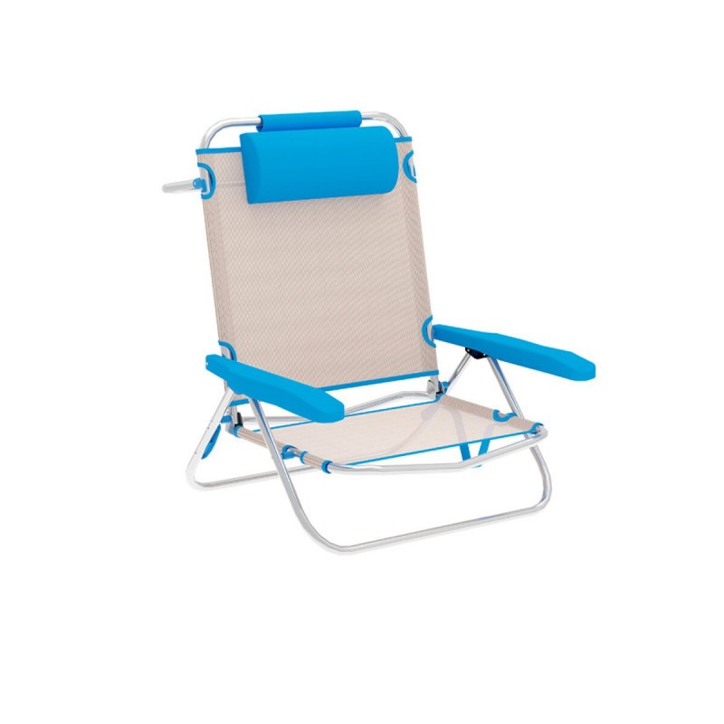 Marbueno Sedia Pieghevole 5 Posizioni Alluminio con Cuscino Beige/Azzurro Piscina e Mare 61X68X82 cm 10172
