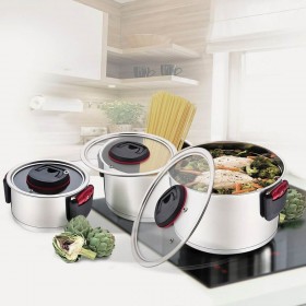 Pentola con Coperchio Feel Maestro MR-3530-6 Nero Rosso Acciaio Acciaio inossidabile Plastica Ø 24 cm Ø 20 cm Ø 16 cm 1,5 L 5,8