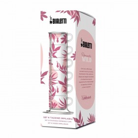 Set di 6 Tazze da Caffè Bialetti 29596 Bianco Rosa Porcellana 90 ml (6 Unità)
