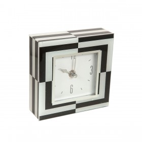 Orologio da Tavolo Romimex Bianco Nero Vetro 14 x 14 x 4 cm