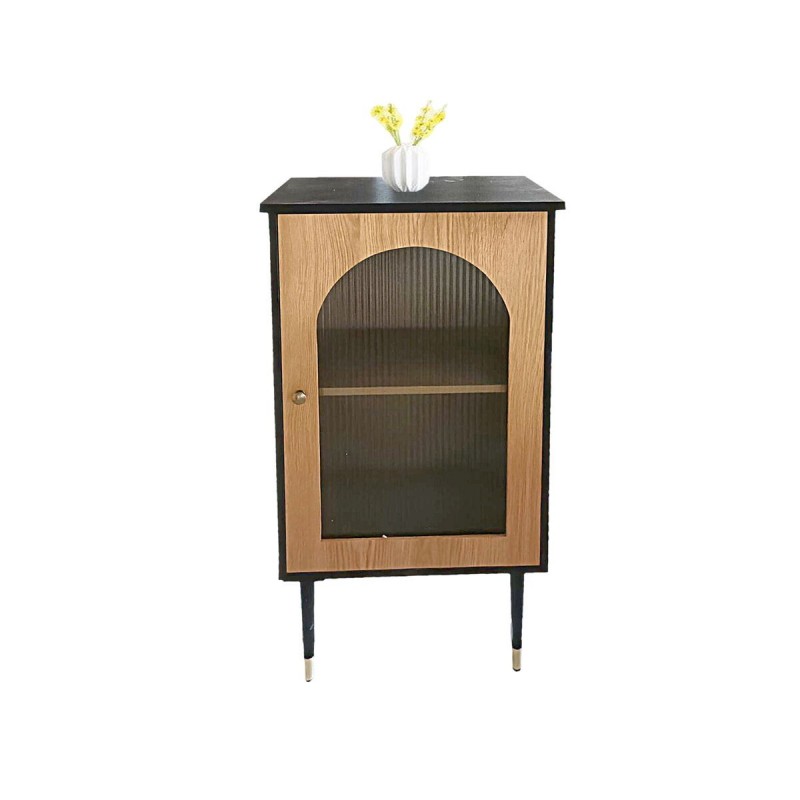 Credenza Romimex Nero Naturale Metallo Legno MDF 82 x 55 x 55 cm