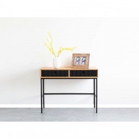 Console Romimex Nero Naturale Metallo Legno MDF 107 x 47 x 28 cm