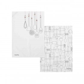 Panno da Cucina HappyFriday Cutlery Multicolore 70 x 50 cm (2 Unità)