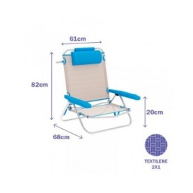 Marbueno Sedia Pieghevole 5 Posizioni Alluminio con Cuscino Beige/Azzurro Piscina e Mare 61X68X82 cm 10172