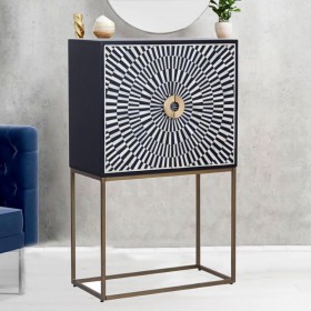 Armadio Romimex Bianco Nero Dorato Metallo Osso Legno di acacia 80 x 125 x 40 cm
