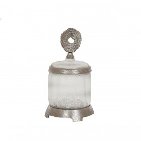 Barattolo Romimex Argentato Metallo Vetro 17 x 26 x 17 cm