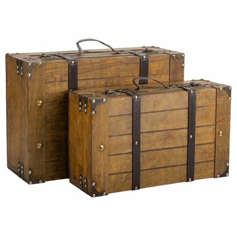 Valigia decorativa Alexandra House Living Marrone PVC Legno Metallo Vintage 31 x 17 x 45 cm 40 x 24 x 13,5 cm Decorativo 2 Pezzi
