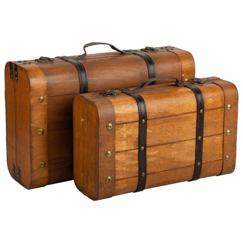 Valigia decorativa Alexandra House Living Marrone PVC Legno Metallo Vintage 30 x 16 x 45 cm 38 x 24 x 13,5 cm Decorativo 2 Pezzi