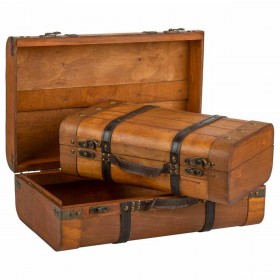 Valigia decorativa Alexandra House Living Marrone PVC Legno Metallo Vintage 30 x 16 x 45 cm 38 x 24 x 13,5 cm Decorativo 2 Pezzi
