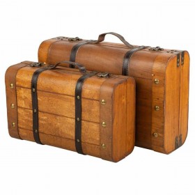 Valigia decorativa Alexandra House Living Marrone PVC Legno Metallo Vintage 30 x 16 x 45 cm 38 x 24 x 13,5 cm Decorativo 2 Pezzi