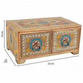 Scatola-Portagioie Alexandra House Living Multicolore Naturale Legno di mango Legno MDF 14 x 10 x 23 cm 2 cassetti