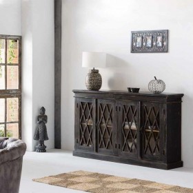 Credenza Alexandra House Living Nero Vetro Legno di mango 40 x 100 x 170 cm