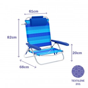 Marbueno Sedia Pieghevole 5 Posizioni Alluminio con Cuscino Righe Blu Mare e Piscina 61X68X82 cm 10242