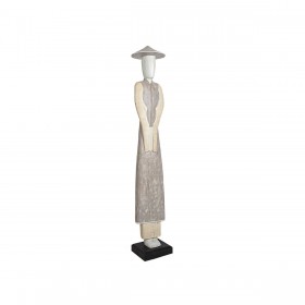 Statua Decorativa Romimex Beige Legno Giapponese Donna 20 x 150 x 20 cm