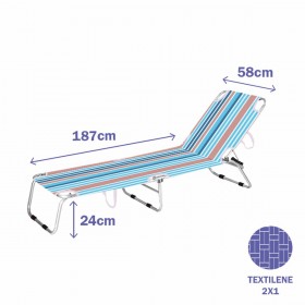 Marbueno Tumbona Plegable Rayas Naranja e Blu 187X58X24 cm 10466