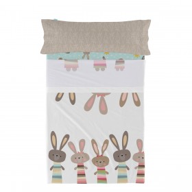 Set di Lenzuola HappyFriday Moshi Moshi Rabbit family Multicolore 2 Pezzi