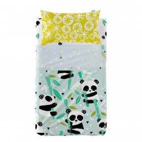 Set di Lenzuola HappyFriday Moshi Moshi Panda garden blue Azzurro Culla Neonato 2 Pezzi