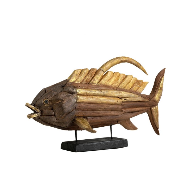 Statua Decorativa Romimex Dorato Legno Pesce 80 x 50 x 20 cm