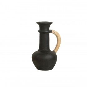Vaso Romimex Nero Ceramica Rattan 25 x 45 x 25 cm Con maniglia
